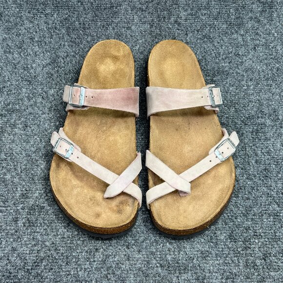 Birkenstock Mayari Sandals Women's Size 10 Faded Pink Leather Buckle Flip Flops - Picture 3 of 13